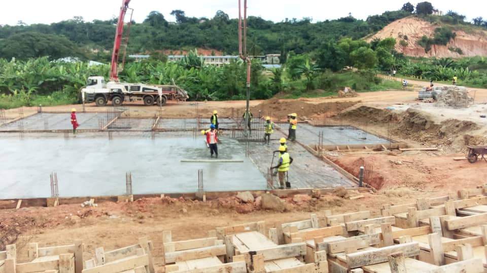 Concrete slab pour in progress